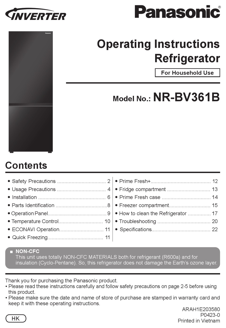 PANASONIC NR-BV361B OPERATING INSTRUCTIONS MANUAL Pdf Download | ManualsLib