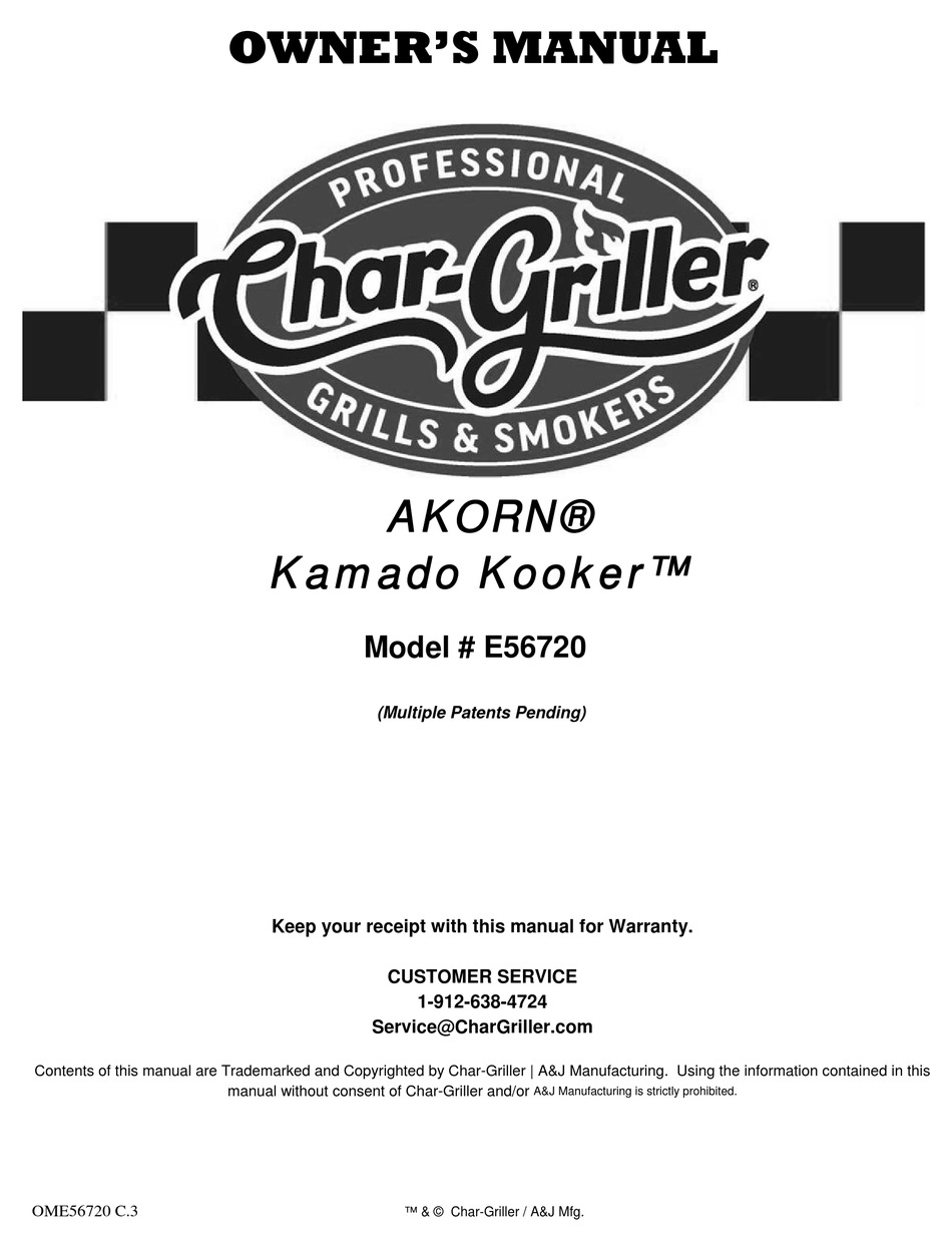 CHARGRILLER AKORN KAMADO KOOKER E56720 OWNER'S MANUAL Pdf Download ManualsLib