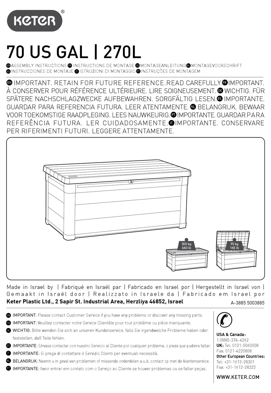 KETER 70 US GAL 270L ASSEMBLY INSTRUCTIONS MANUAL Pdf Download ManualsLib