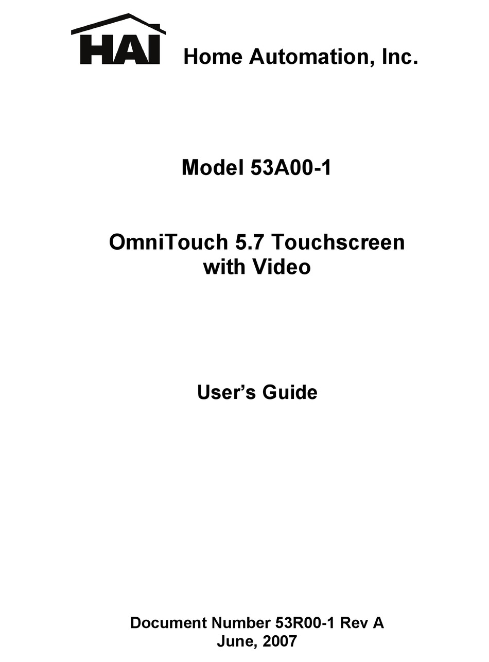 HAI OMNITOUCH 5.7 USER MANUAL Pdf Download | ManualsLib