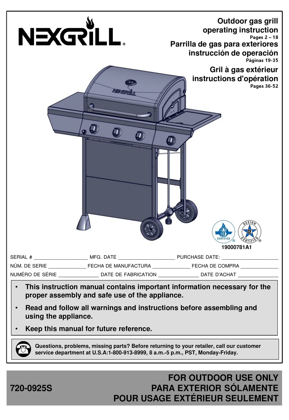 NEXGRILL 7200925S OPERATING INSTRUCTION Pdf Download ManualsLib