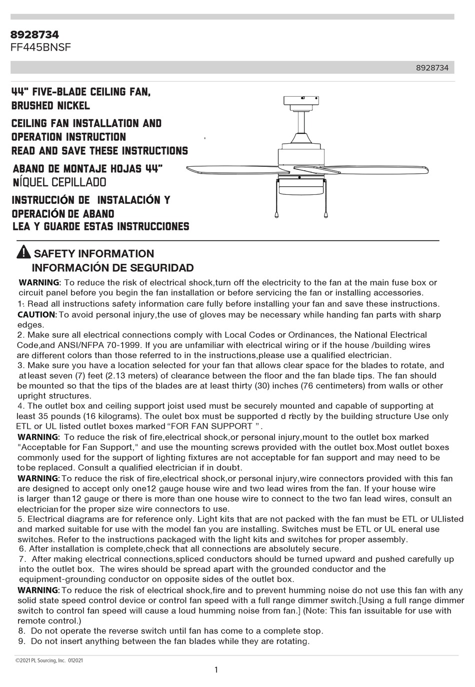 MISENO FF445BNSF INSTALLATION AND OPERATION INSTRUCTION MANUAL Pdf