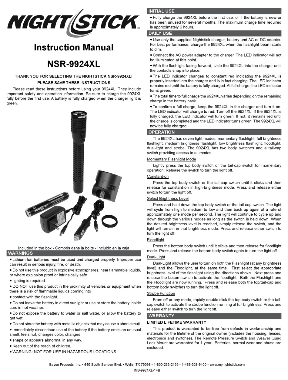 NIGHT STICK NSR9924XL INSTRUCTION MANUAL Pdf Download ManualsLib