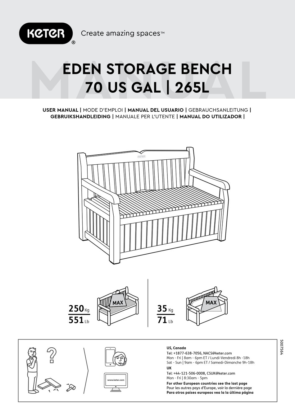 KETER EDEN STORAGE BENCH USER MANUAL Pdf Download ManualsLib