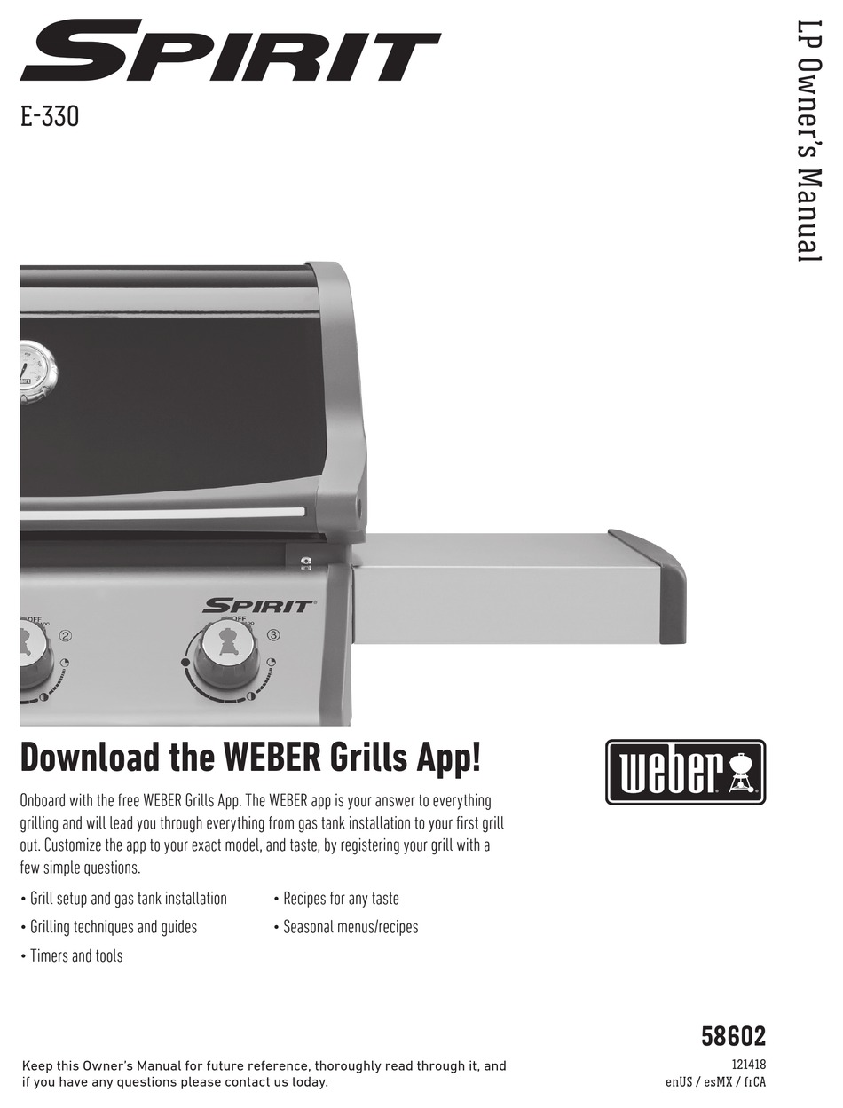 WEBER SPIRIT OWNER'S MANUAL Pdf Download ManualsLib