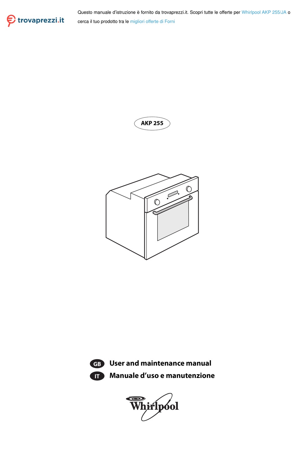 WHIRLPOOL AKP 255 USER AND MAINTENANCE MANUAL Pdf Download | ManualsLib