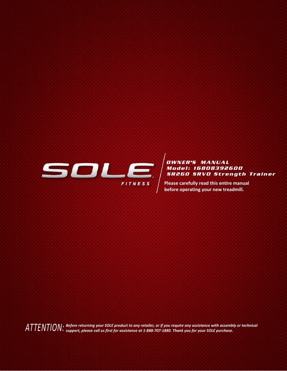 SOLE FITNESS SR260 SRVO OWNER'S MANUAL Pdf Download ManualsLib