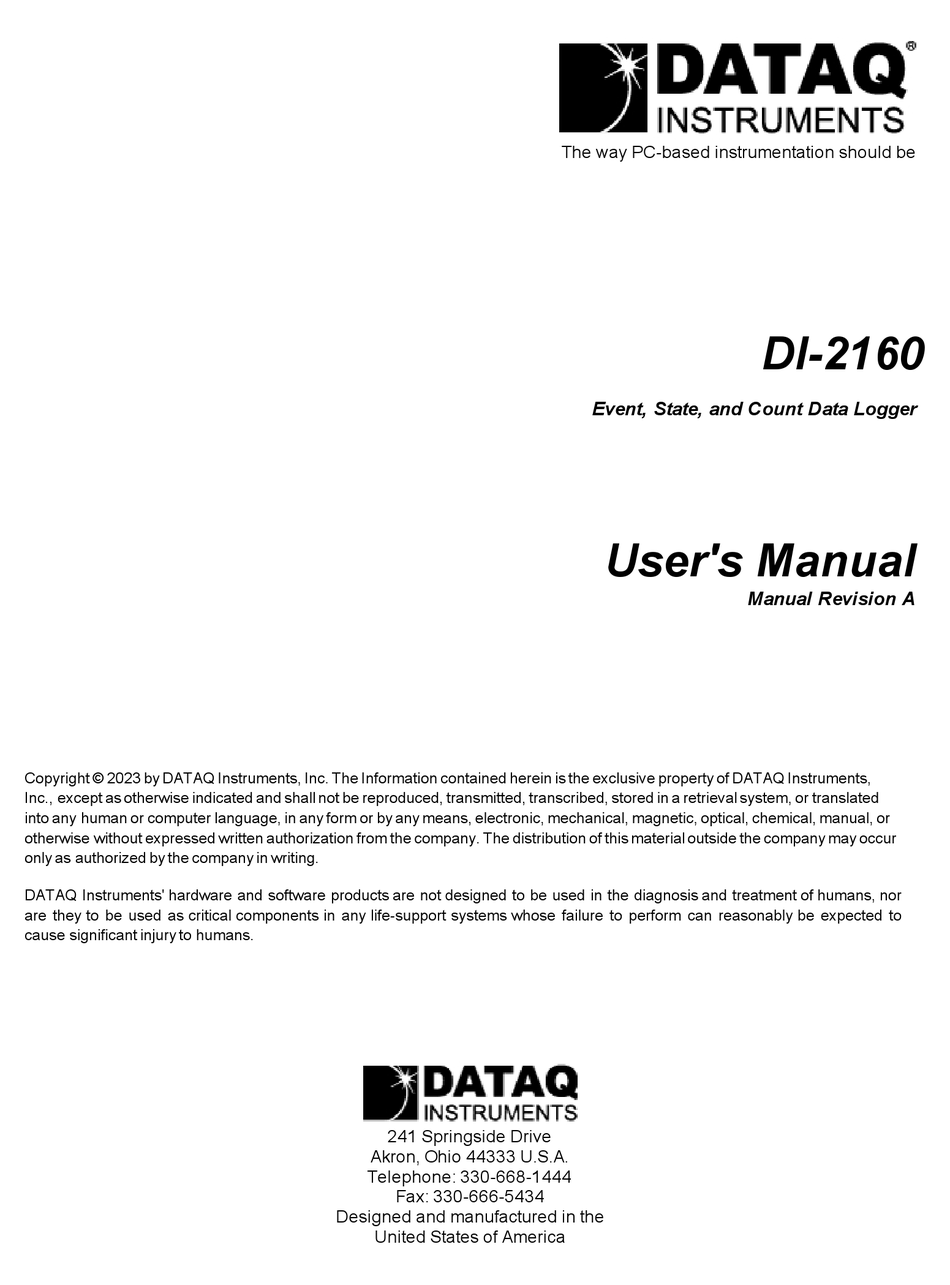 DATAQ INSTRUMENTS DI-2160 USER MANUAL Pdf Download | ManualsLib