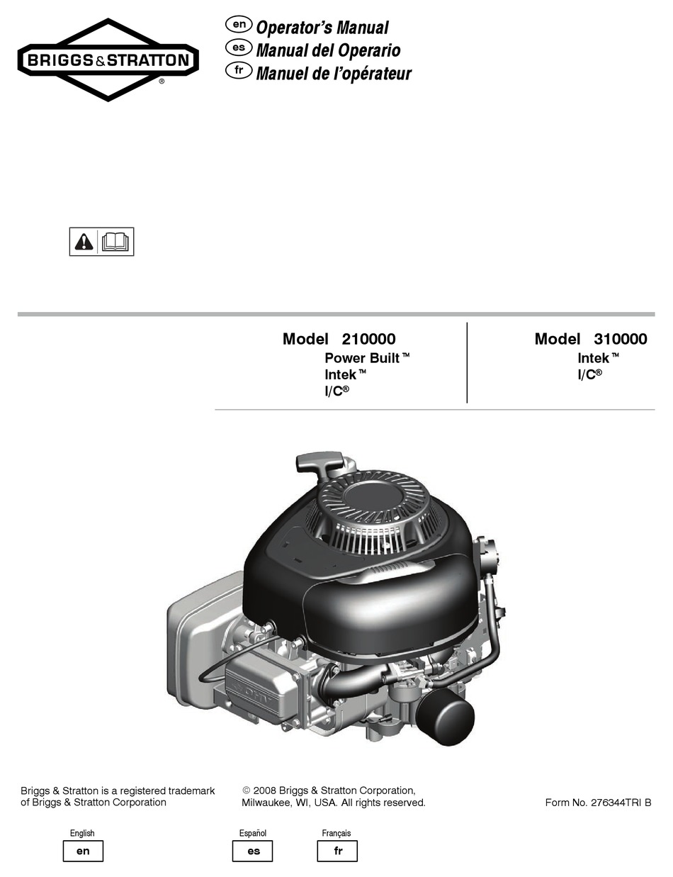BRIGGS & STRATTON POWER BUILT INTEK I/C 210000 OPERATOR