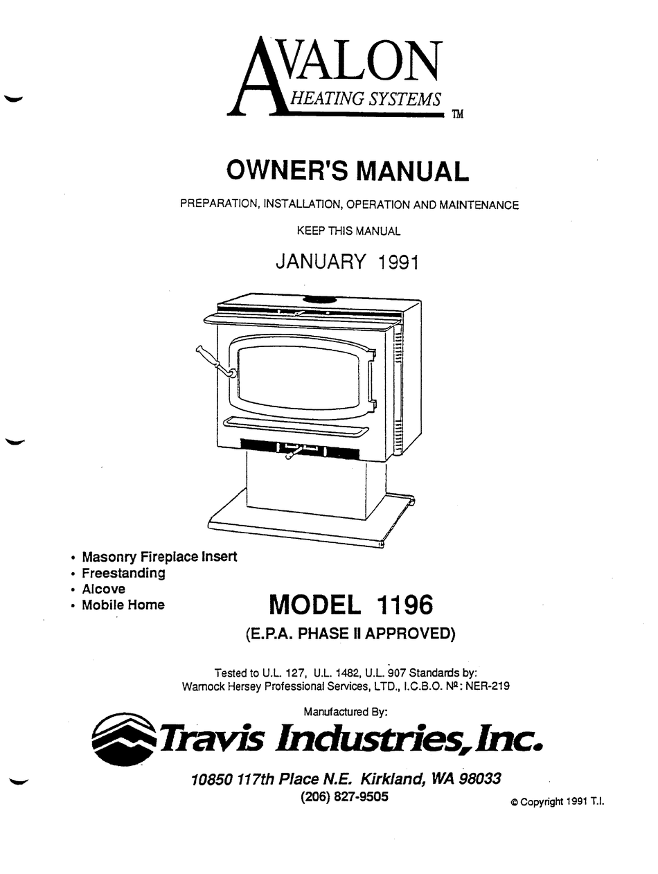 TRAVIS INDUSTRIES AVALON 1196 OWNER'S MANUAL Pdf Download | ManualsLib