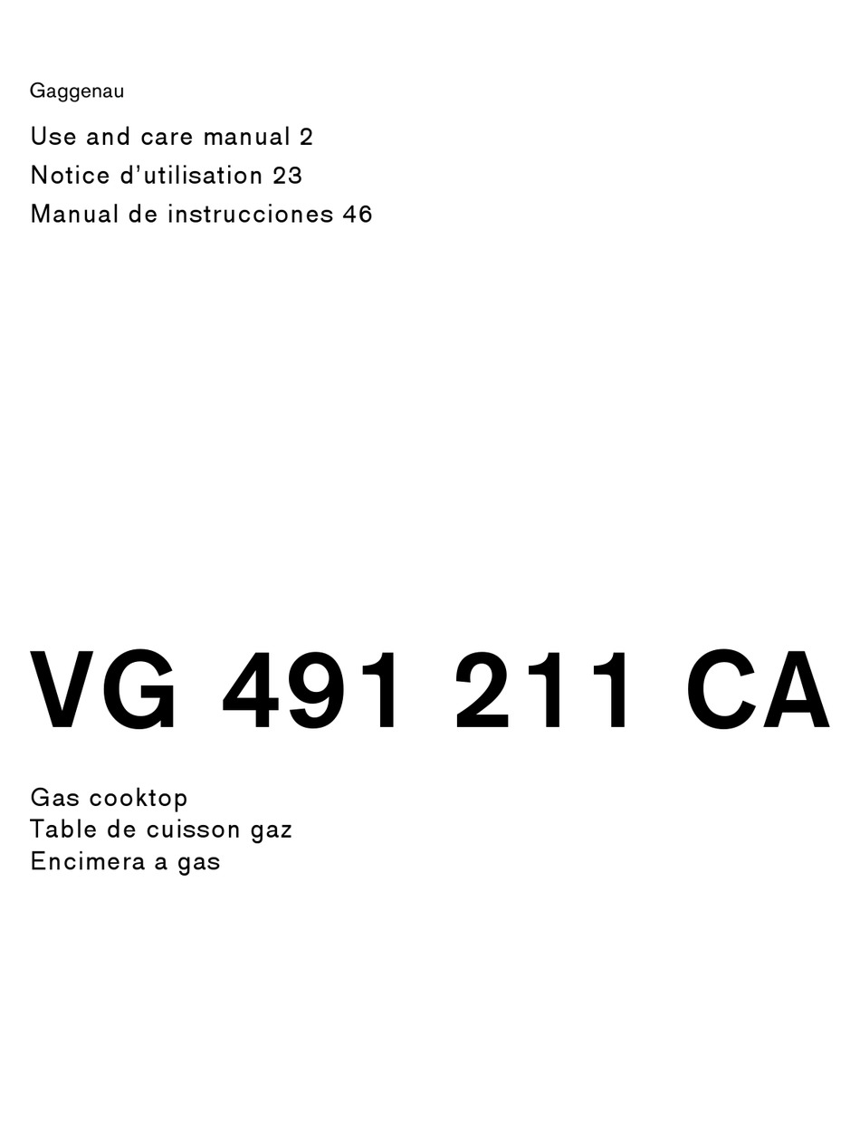 GAGGENAU VG 491 211 CA USE AND CARE MANUAL Pdf Download ManualsLib