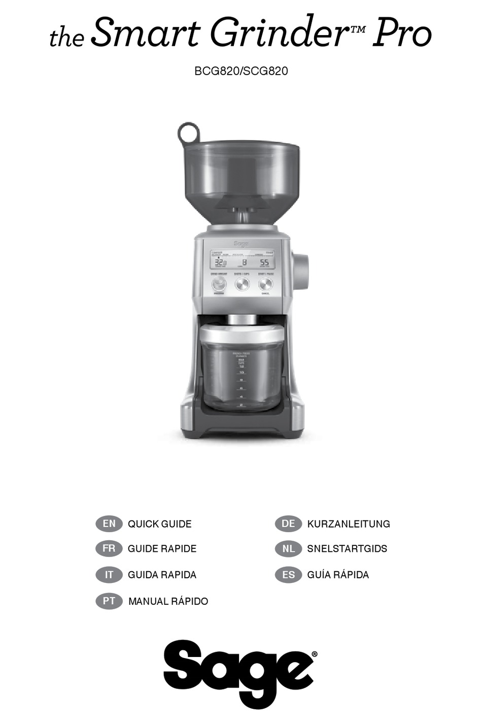 SAGE SMART GRINDER PRO SCG820 QUICK MANUAL Pdf Download ManualsLib