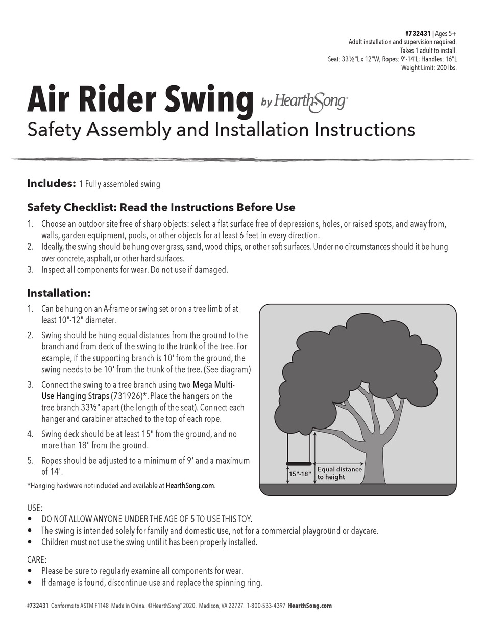 HEARTHSONG AIR RIDER ASSEMBLY AND INSTALLATION INSTRUCTIONS Pdf