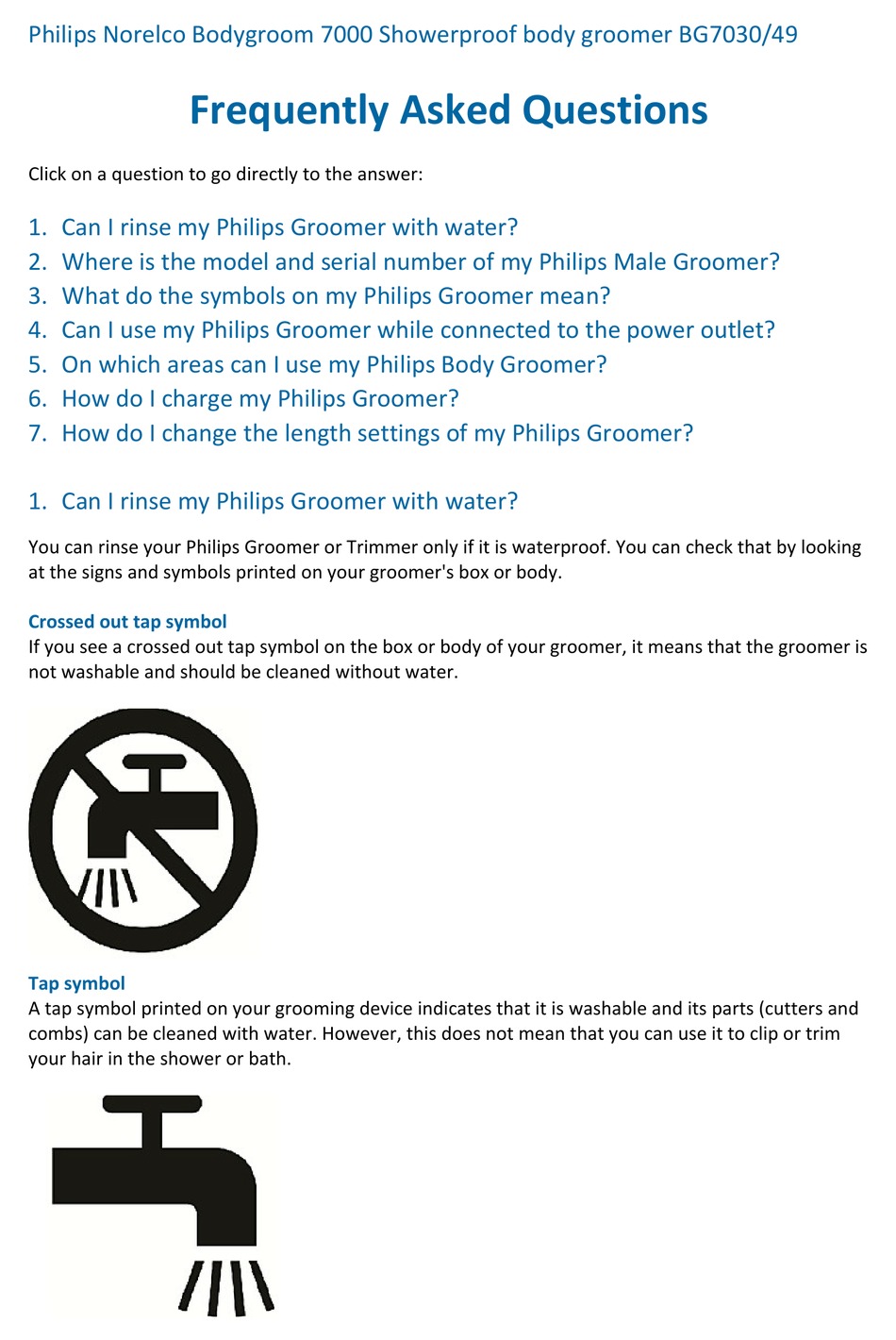 PHILIPS NORELCO BODYGROOM 7000 FREQUENTLY ASKED QUESTIONS MANUAL Pdf