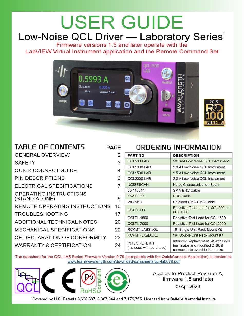 WAVELENGTH ELECTRONICS QCL500 LAB USER MANUAL Pdf Download ManualsLib