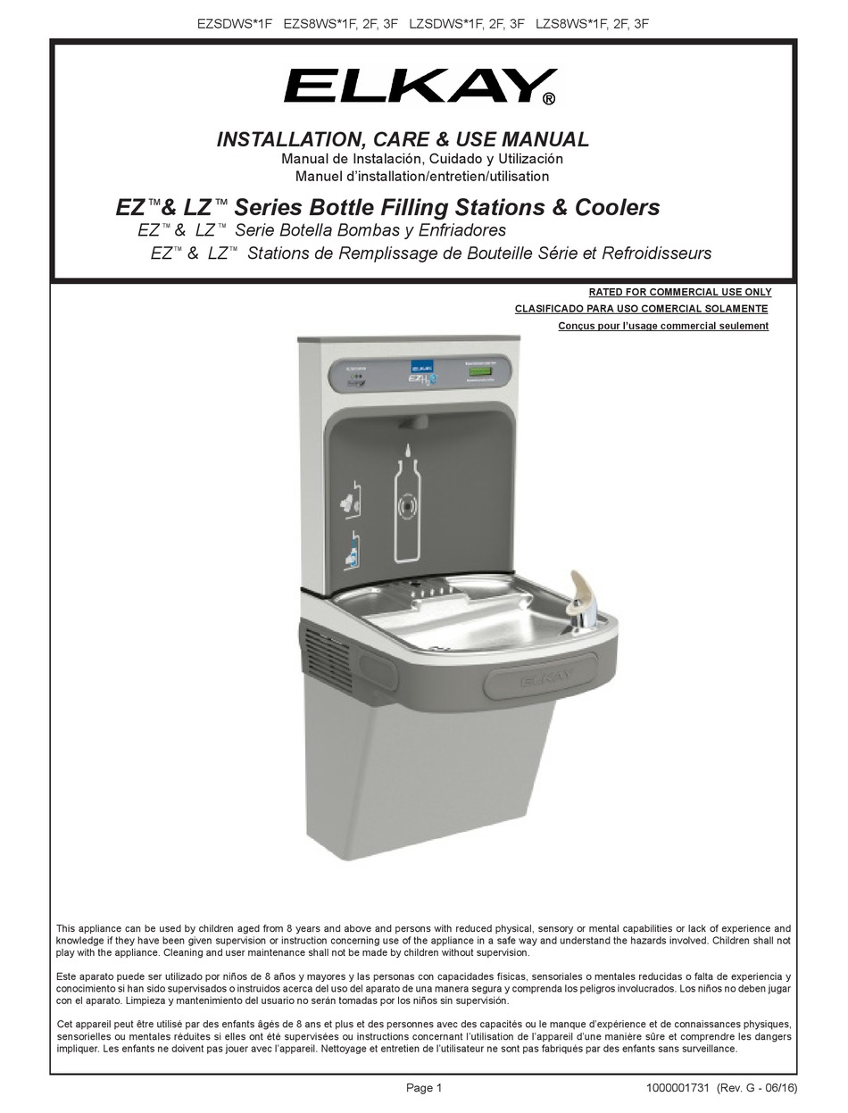 ELKAY EZSDWS 1F SERIES INSTALLATION, CARE & USE MANUAL Pdf Download