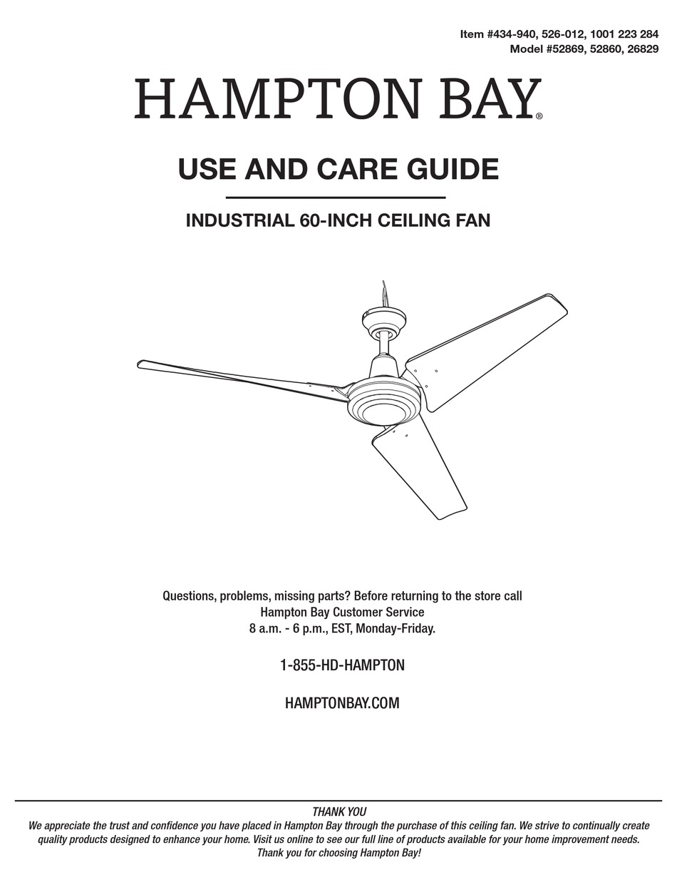 HAMPTON BAY 52869 USE AND CARE MANUAL Pdf Download ManualsLib