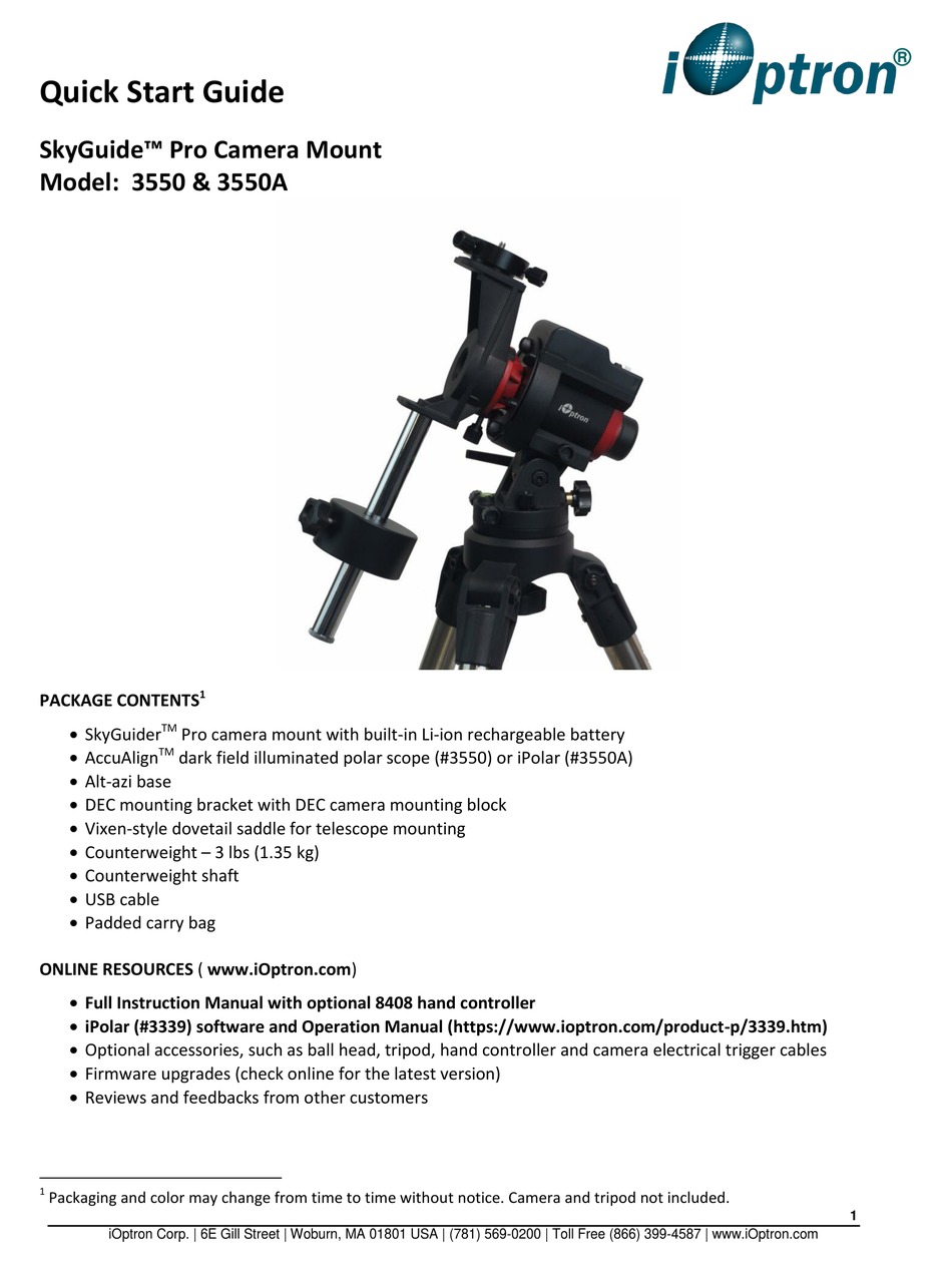 IOPTRON SKYGUIDE PRO 3550A QUICK START MANUAL Pdf Download ManualsLib