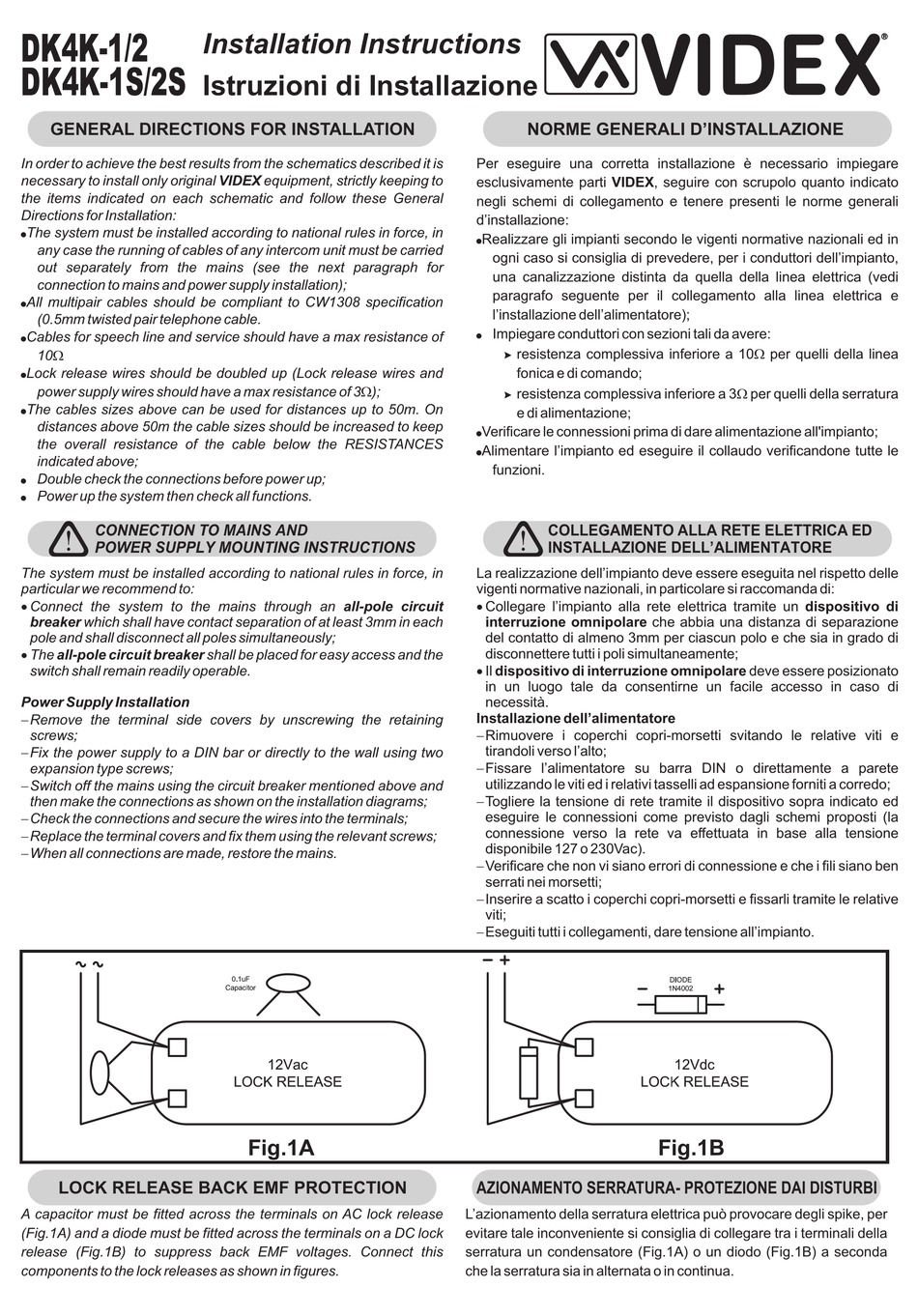 VIDEX DK4K-1 INSTALLATION INSTRUCTIONS MANUAL Pdf Download | ManualsLib