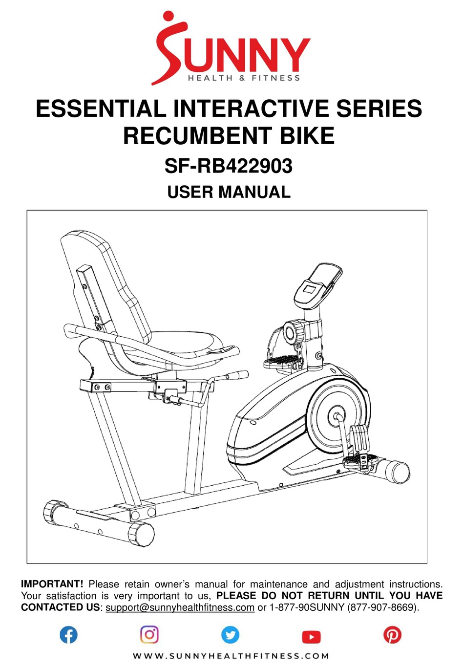 SUNNY HEALTH & FITNESS SFRB422903 USER MANUAL Pdf Download ManualsLib