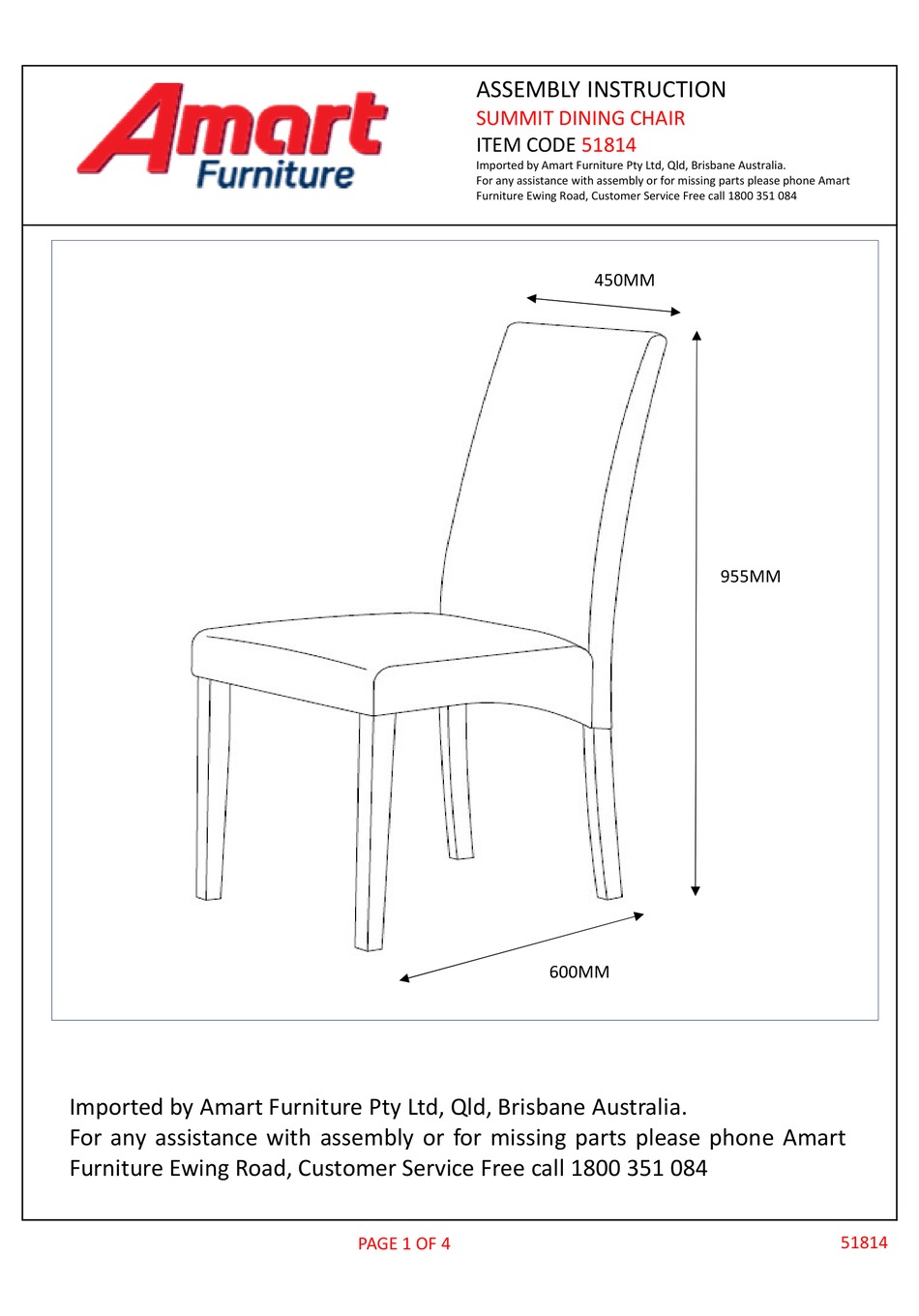 AMART FURNITURE SUMMIT 51814 ASSEMBLY INSTRUCTION Pdf Download ManualsLib