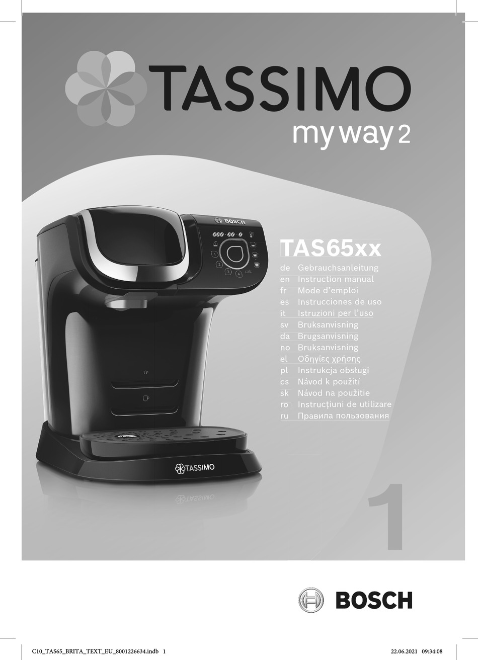 BOSCH TASSIMO MY WAY 2 TAS6504/02 INSTRUCTION MANUAL Pdf Download