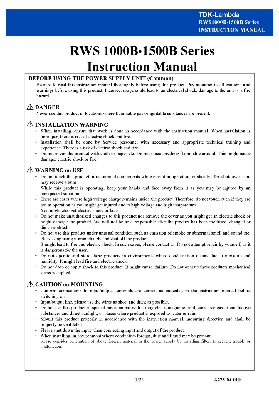 Tdk Lambda Rws1500b Series Instruction Manual Pdf Download Manualslib 7255