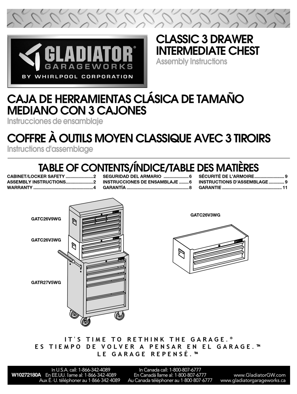 WHIRLPOOL GLADIATOR GARAGEWORKS GATC26V9WG ASSEMBLY INSTRUCTIONS MANUAL