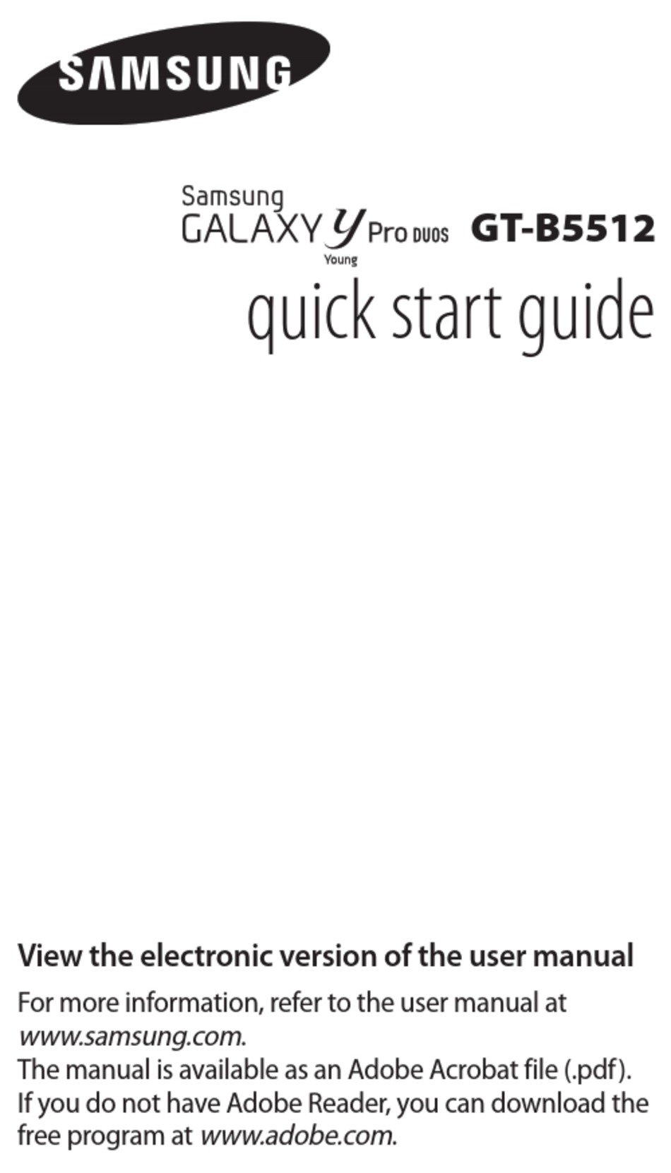 SAMSUNG GALAXY Y PRO GT-B5512 QUICK QUICK START MANUAL Pdf Download