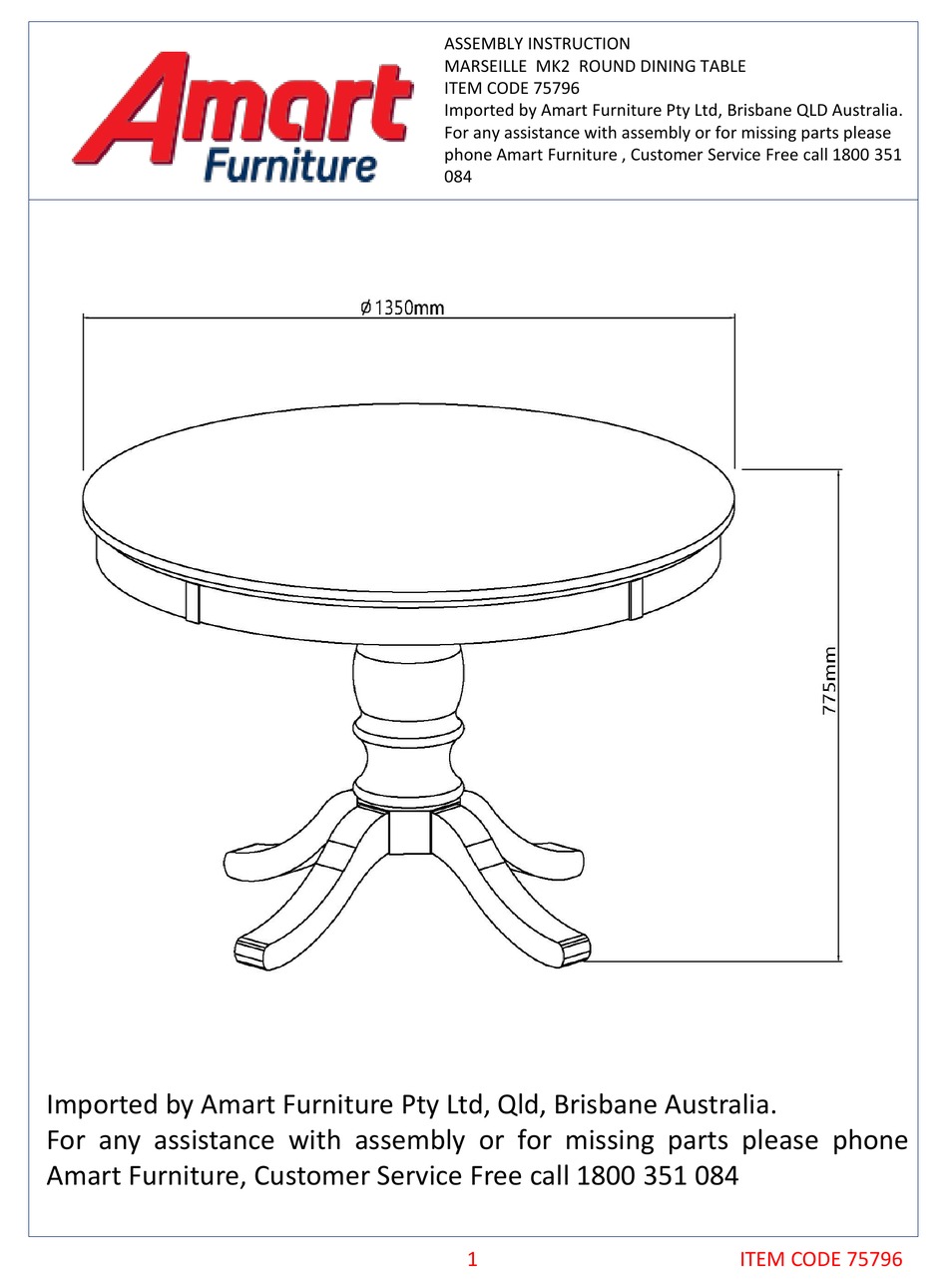 AMART FURNITURE MARSEILLE MK2 75796 ASSEMBLY INSTRUCTION MANUAL Pdf