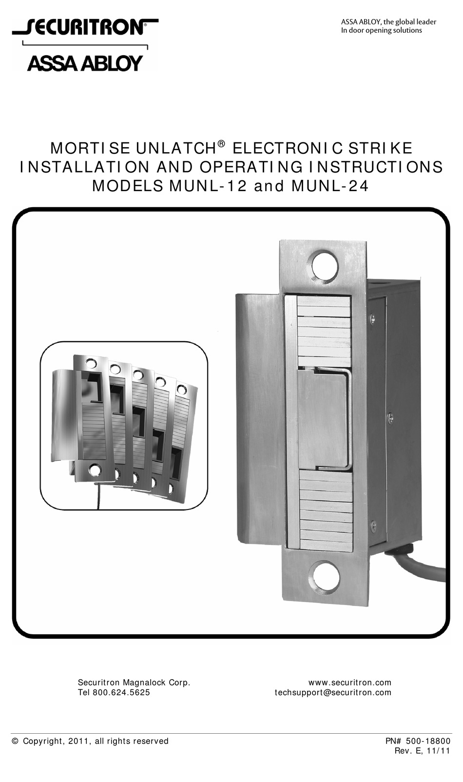 ASSA ABLOY SECURITRON MORTISE UNLATCH MUNL-12 INSTALLATION AND ...