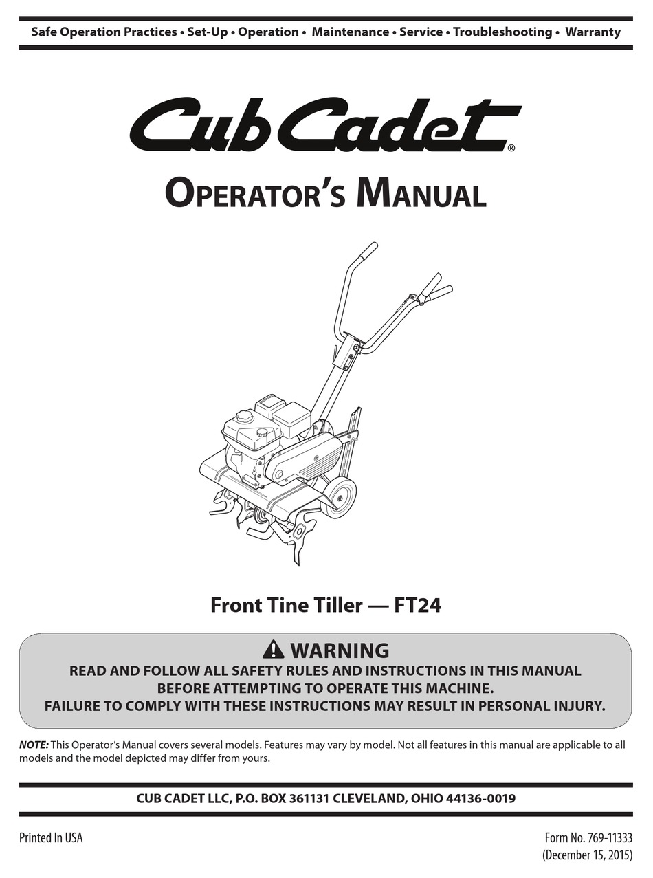 CUB CADET FT24 OPERATOR'S MANUAL Pdf Download ManualsLib