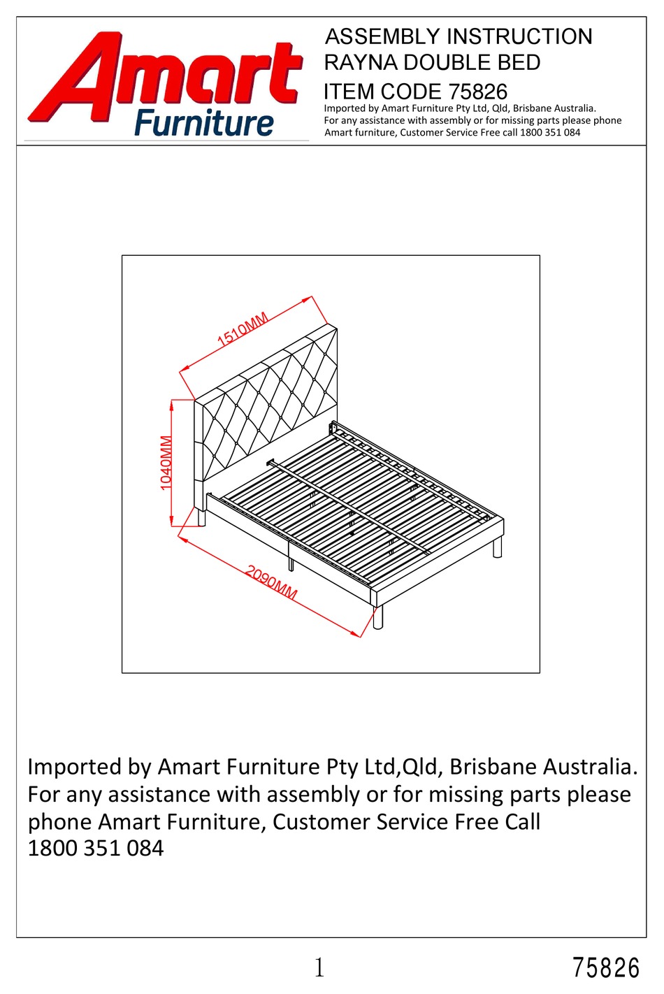 AMART FURNITURE RAYNA 75826 ASSEMBLY INSTRUCTION MANUAL Pdf Download