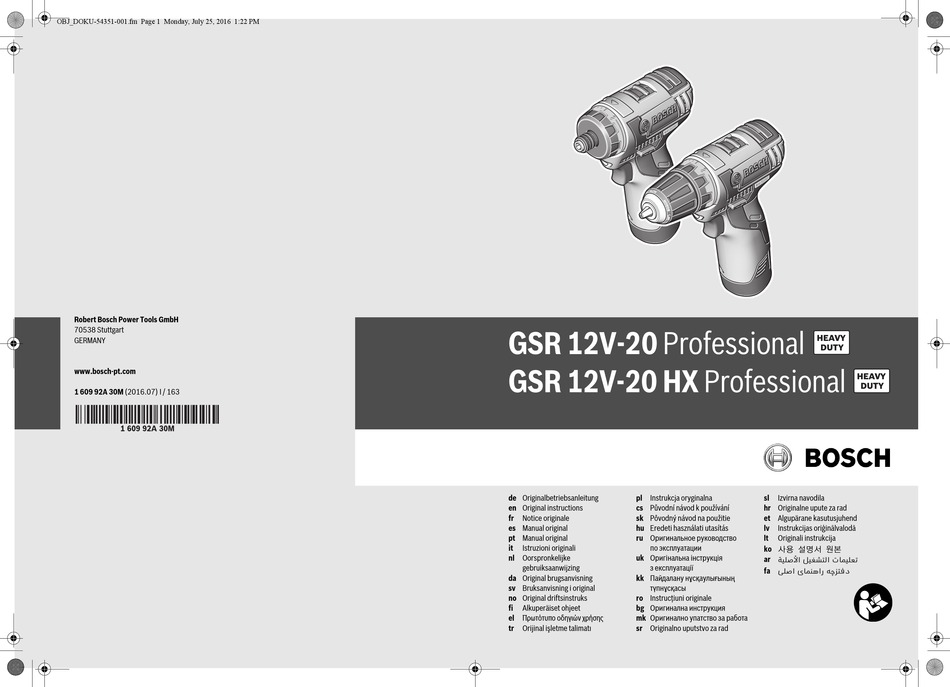 Bosch Professional Gsr V Hx Original Instructions Manual Pdf Download Manualslib