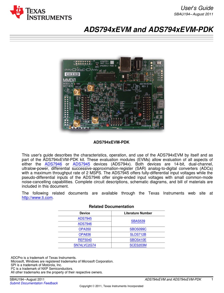 TEXAS INSTRUMENTS ADS794X EVM SERIES USER MANUAL Pdf Download | ManualsLib