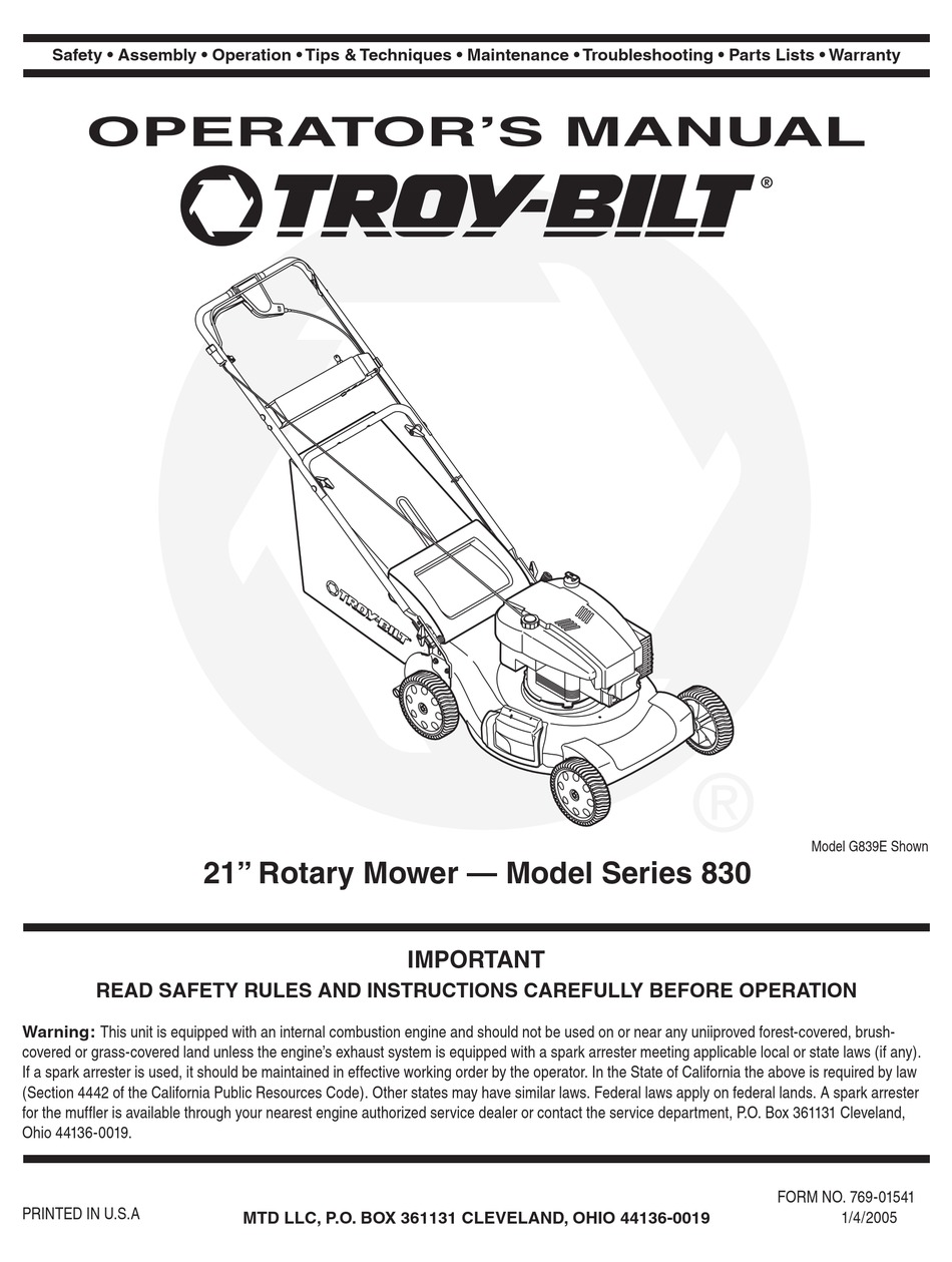 TROY-BILT G839E OPERATOR'S MANUAL Pdf Download | ManualsLib