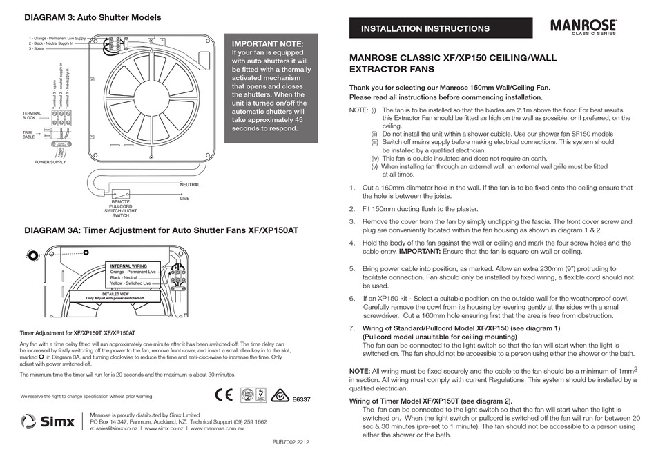 MANROSE CLASSIC XF150 INSTALLATION INSTRUCTIONS Pdf Download ManualsLib