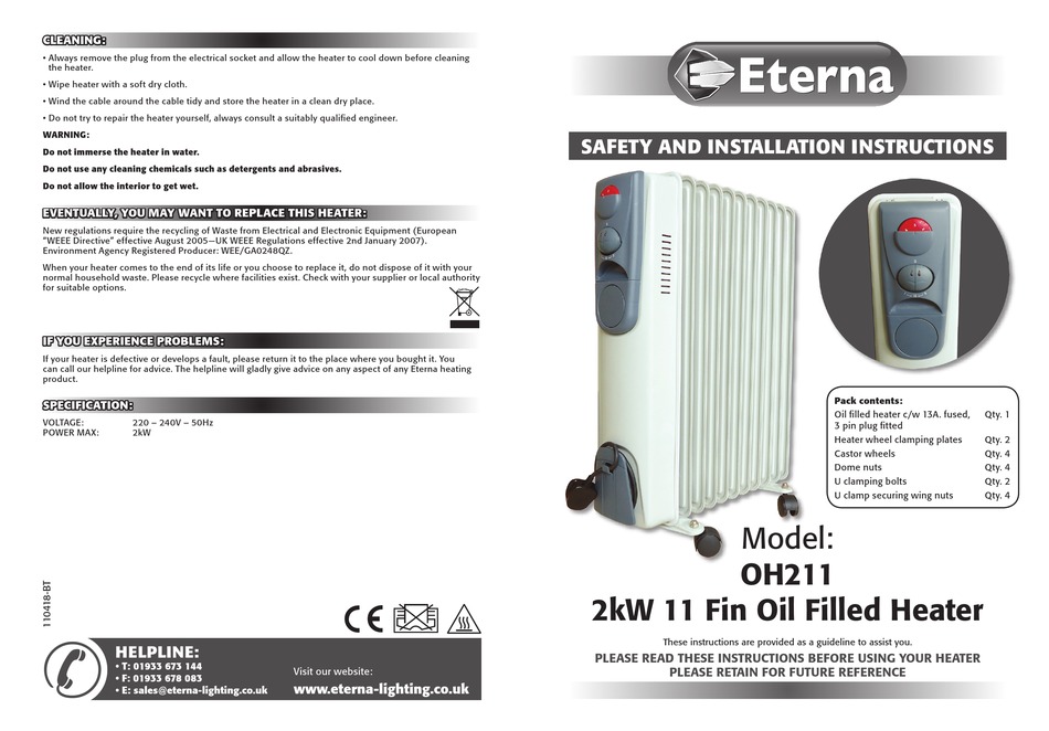 ETERNA OH211 SAFETY AND INSTALLATION INSTRUCTIONS Pdf Download ManualsLib