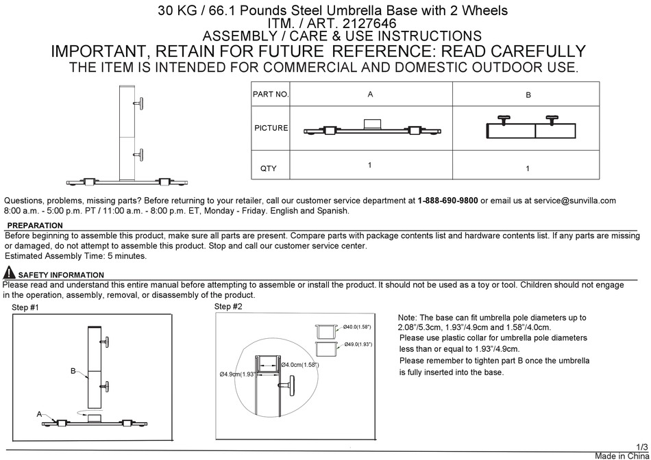 COSTCO 2127646 ASSEMBLY / CARE & USE INSTRUCTIONS Pdf Download ManualsLib