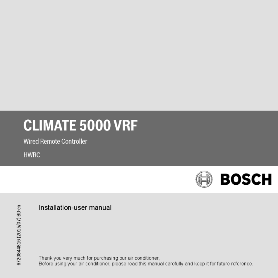 BOSCH CLIMATE 5000 VRF HWRC INSTALLATION USER MANUAL Pdf