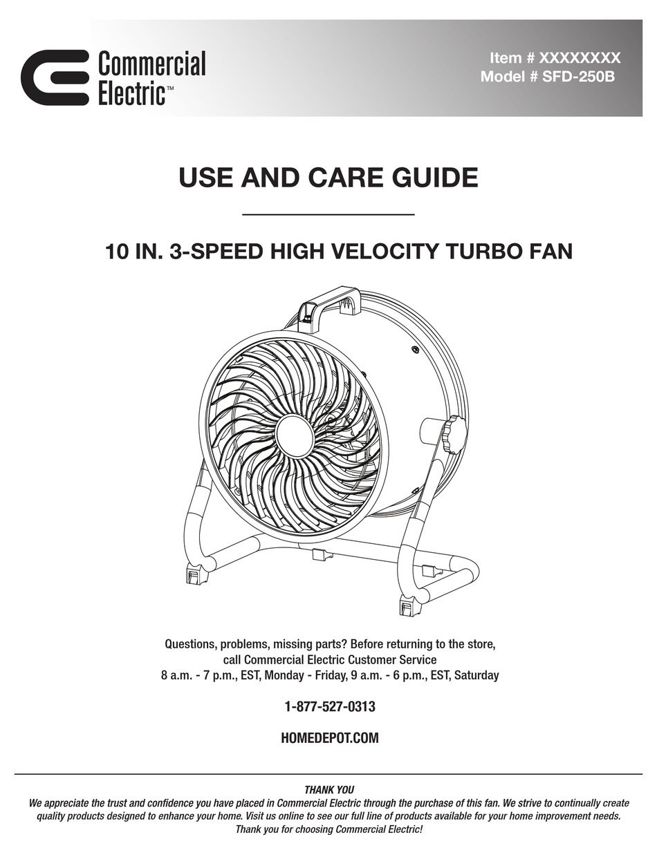 HOMEDEPOT COMERCIAL ELECTRIC SFD250B USE AND CARE MANUAL Pdf Download