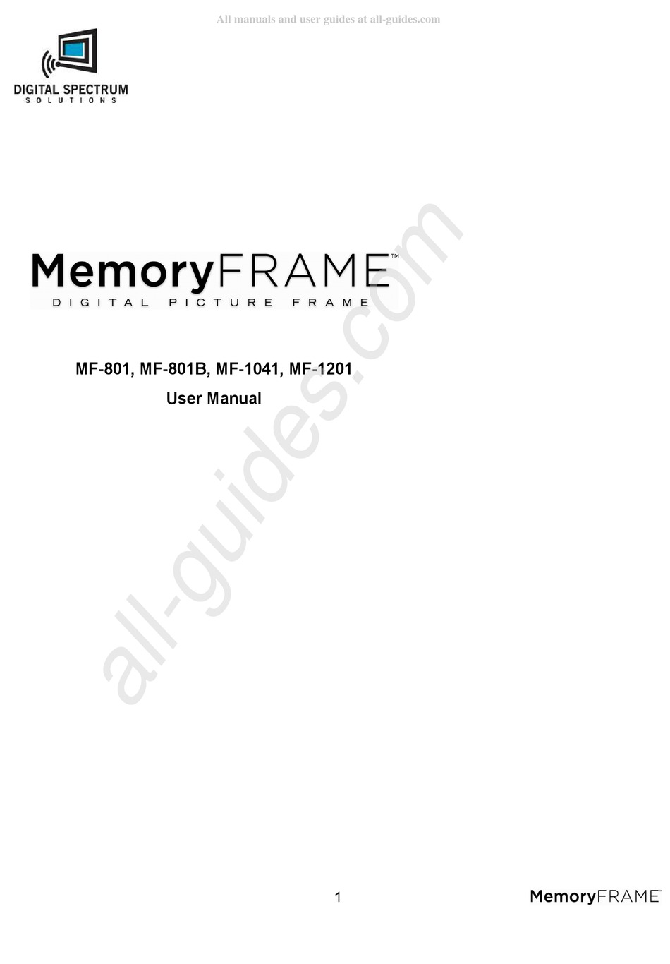 DIGITAL SPECTRUM SOLUTIONS MEMORYFRAME MF801 USER MANUAL Pdf Download