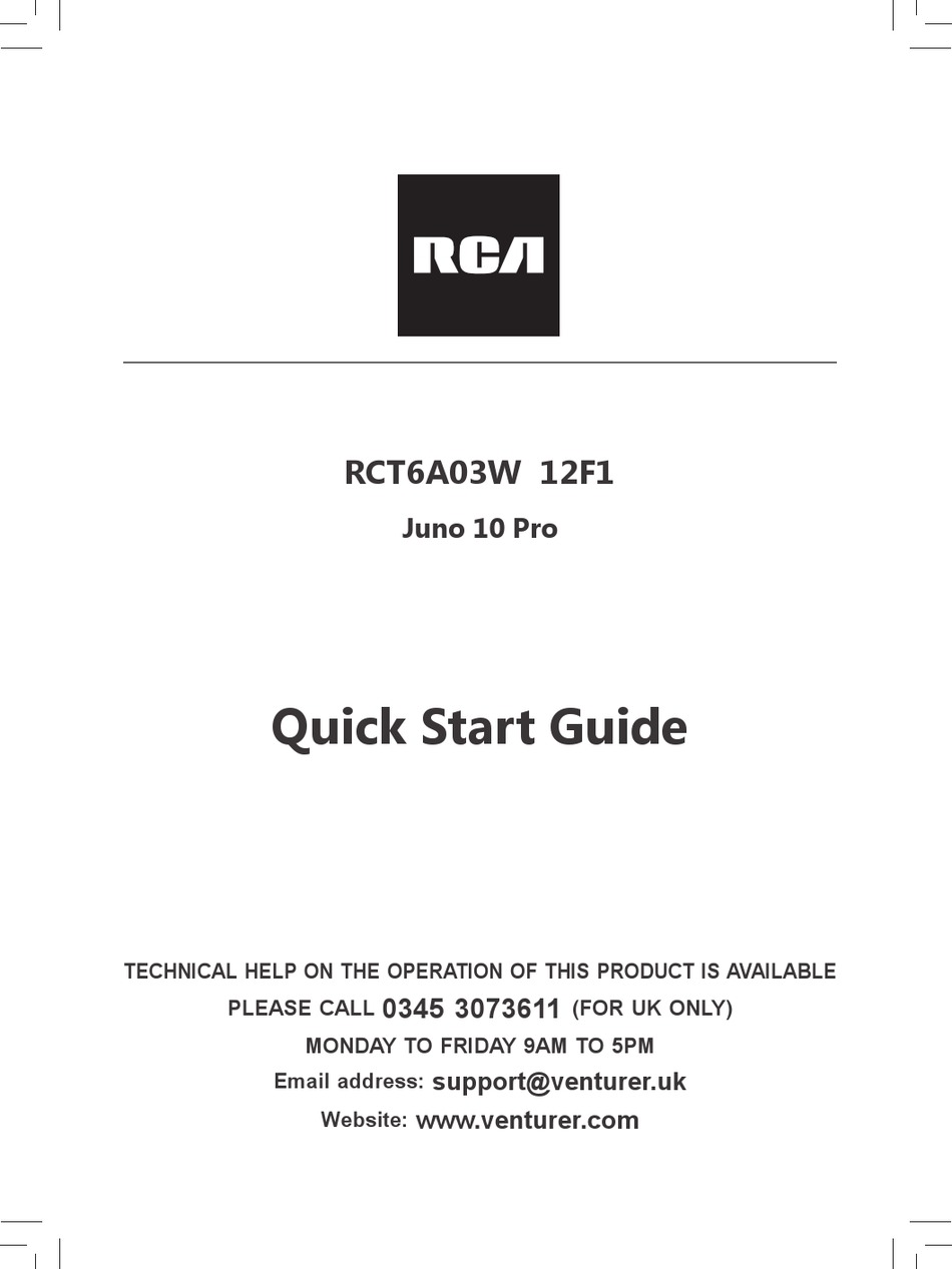 RCA JUNO 10 PRO QUICK START MANUAL Pdf Download ManualsLib