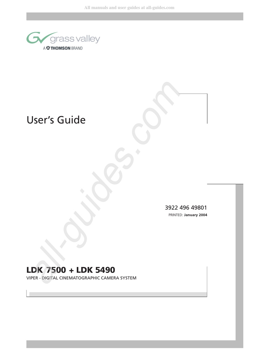 THOMSON GRASS VALLEY VIPER LDK 5490 USER MANUAL Pdf Download ManualsLib