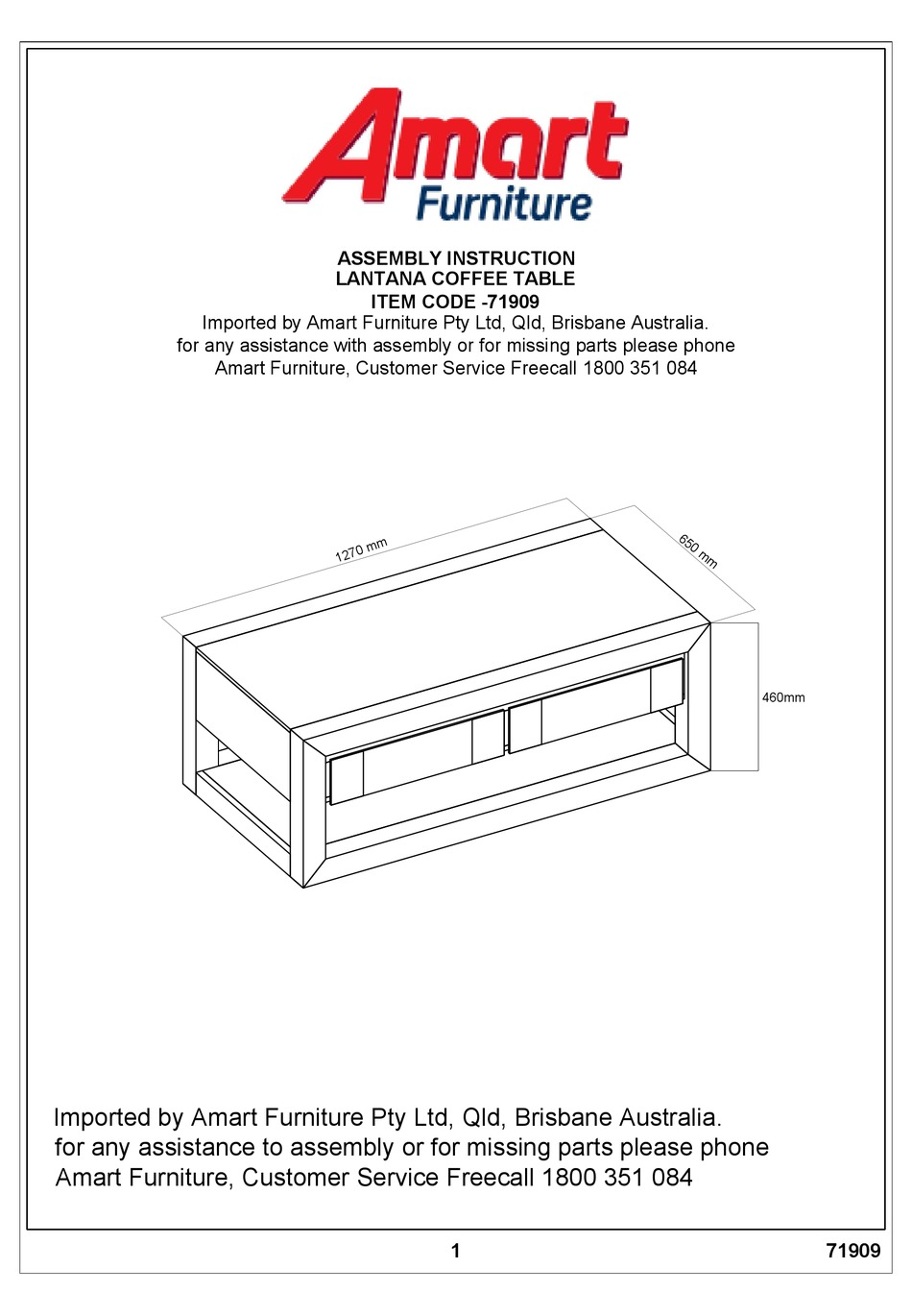 AMART FURNITURE LANTANA 71909 ASSEMBLY INSTRUCTION Pdf Download