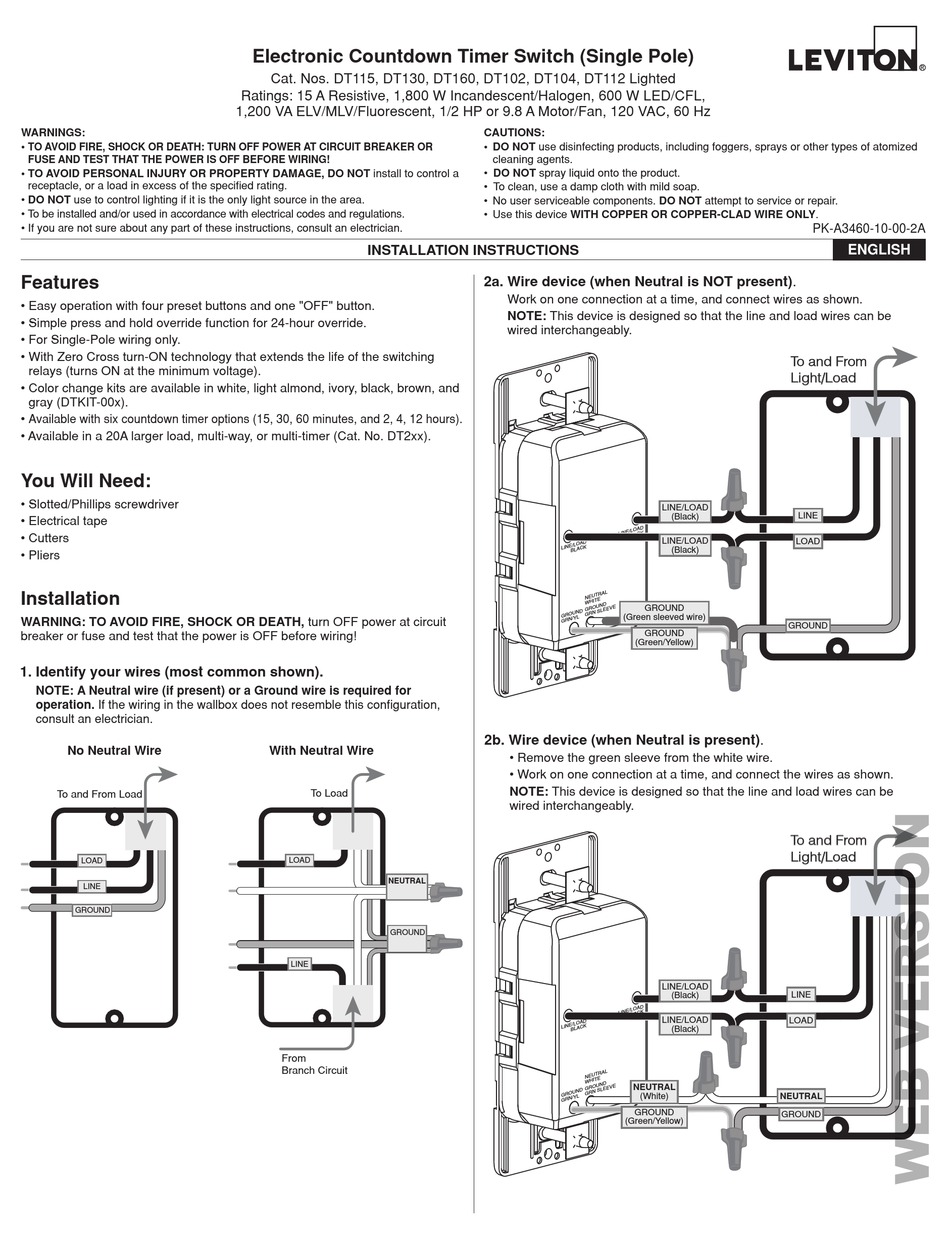 LEVITON DT115 INSTALLATION INSTRUCTIONS Pdf Download | ManualsLib