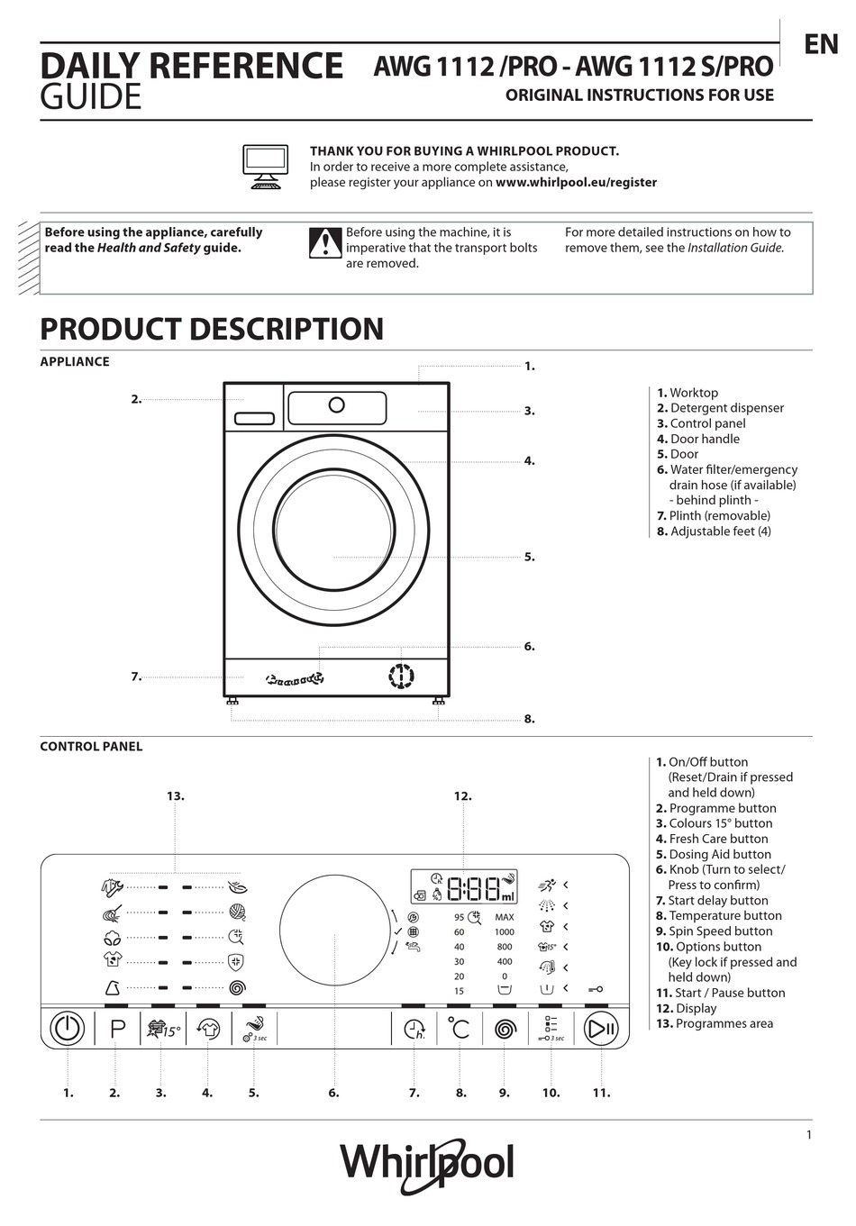 WHIRLPOOL AWG 1112 S/PRO DAILY REFERENCE MANUAL Pdf Download ManualsLib