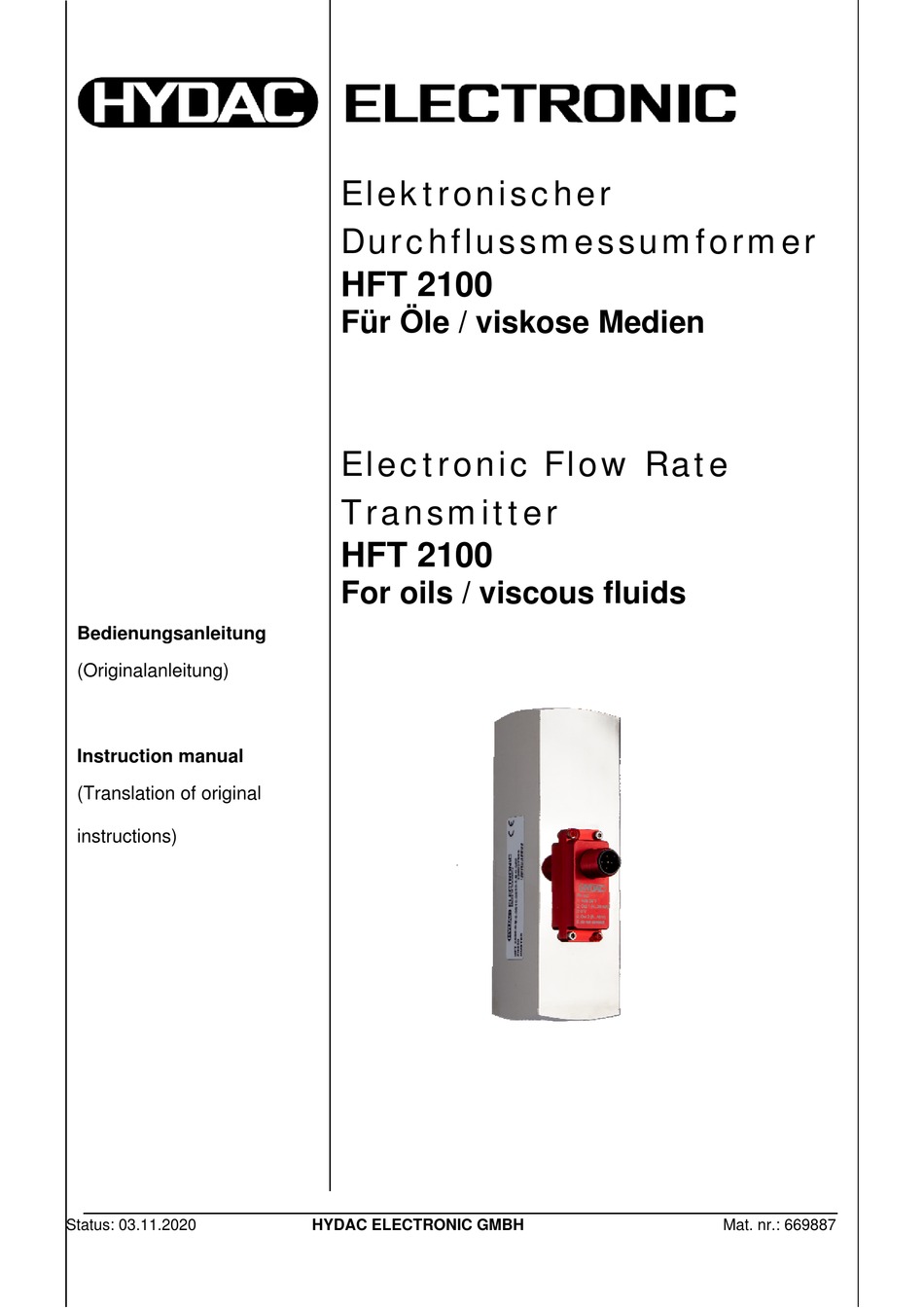 HYDAC ELECTRONIC HFT 2100 INSTRUCTION MANUAL Pdf Download ManualsLib