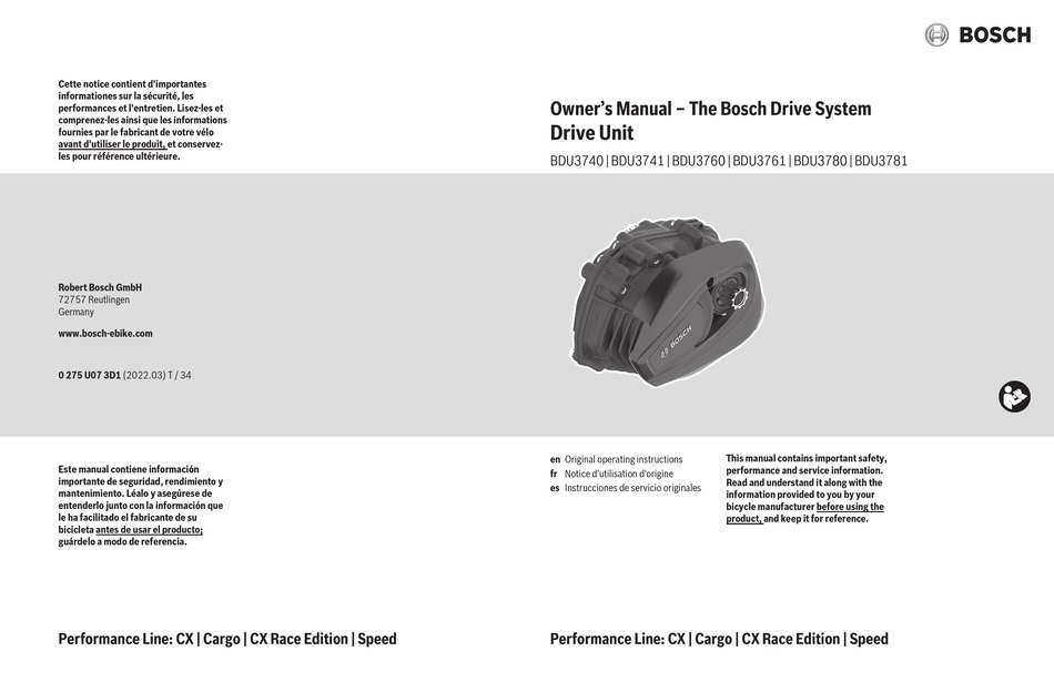 Product Description And Specifications Bosch BDU3741 Owner s