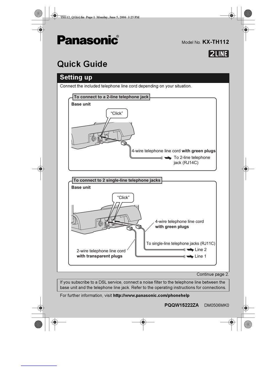 PANASONIC 2LINE KX-TH112 QUICK MANUAL Pdf Download | ManualsLib